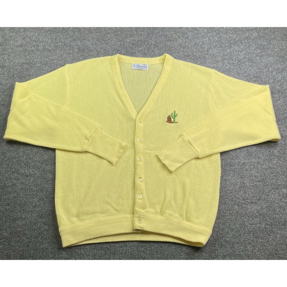 Pickering Cardigan‎ Sweater Mens XL Yellow Vintage Cactus Embroidered USA Made